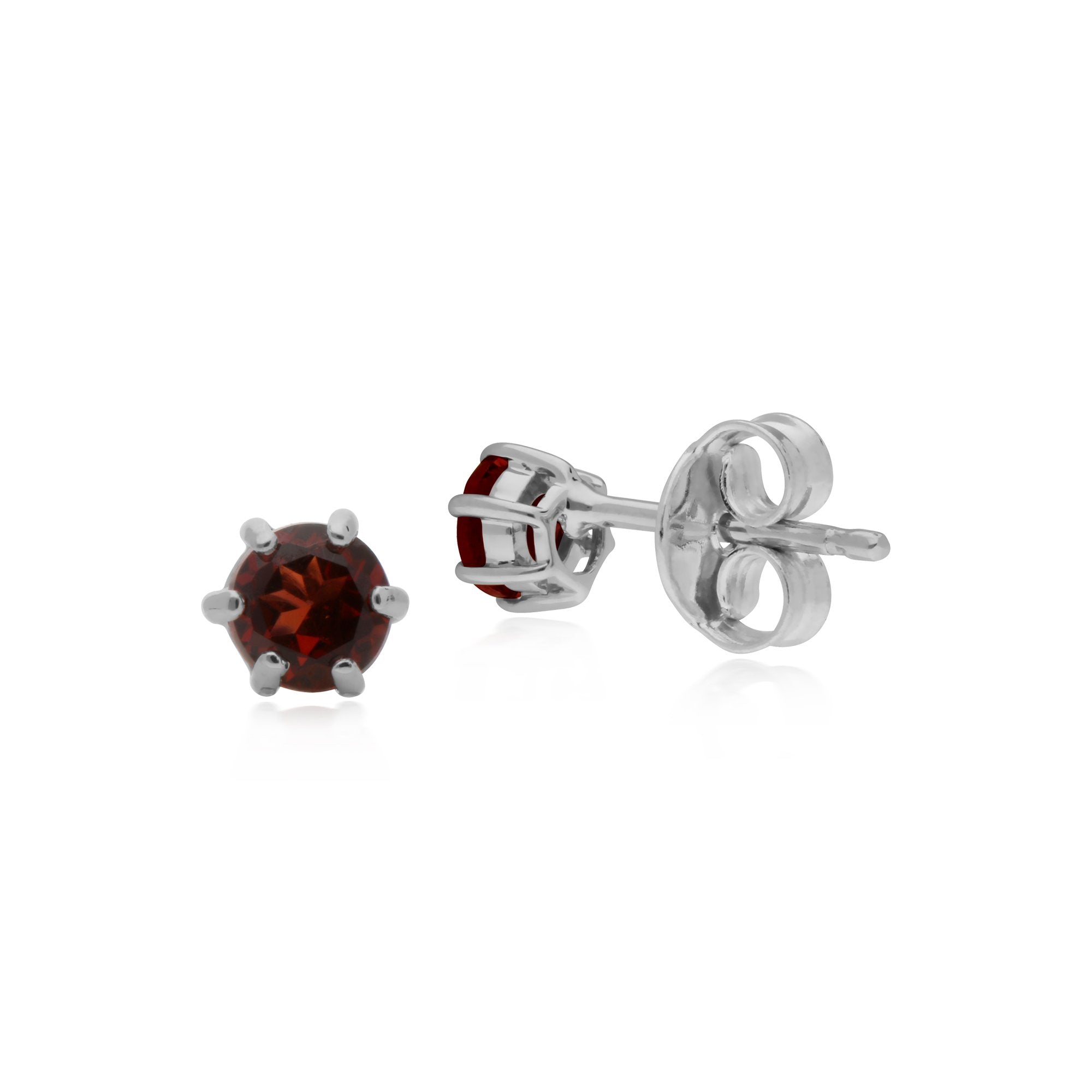 Classic Round Garnet 6 Claw Set Stud Earrings in 925 Sterling Silver