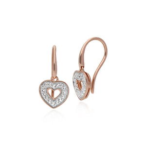 Classic Round Diamond Heart Drop Earrings in Rose Gold Plated 925 Sterling Silver