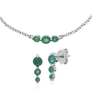 Classic Round Emerald Three Stone Earrings & Bracelet Set Image 1