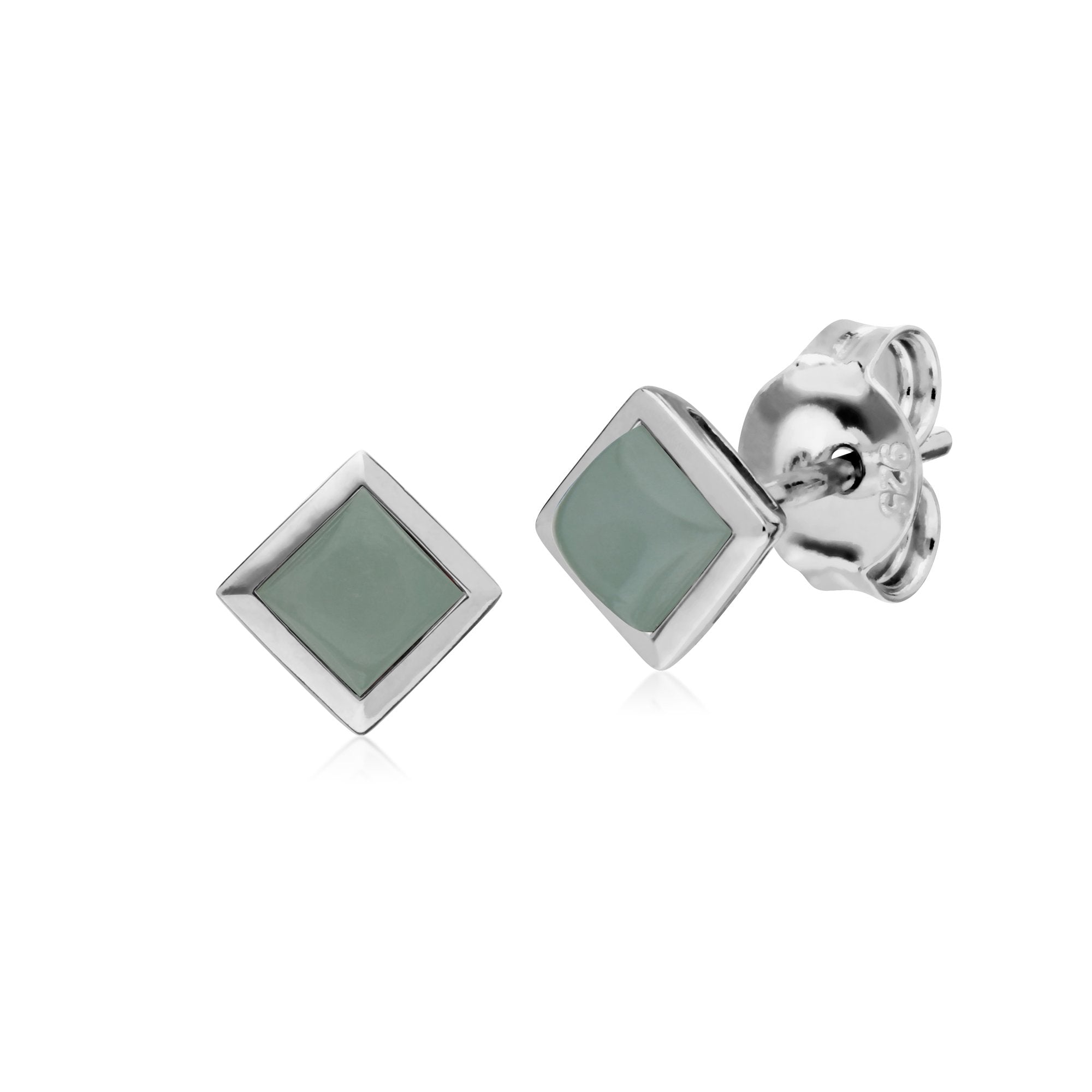 Classic Square Jade Bezel Stud Earrings in 925 Sterling Silver