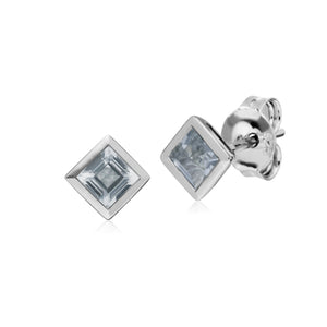 Gemondo Sterling Silver Simple Clear Topaz Bezel Square Stud Earrings