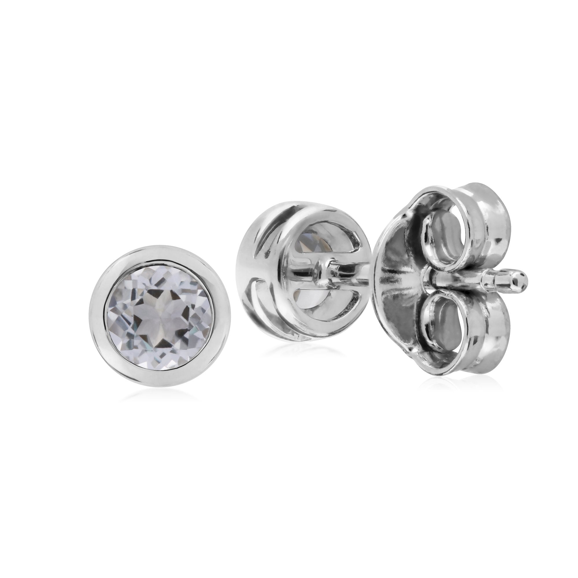 Classic Round White Topaz Bezel Stud Earrings in 925 Sterling Silver