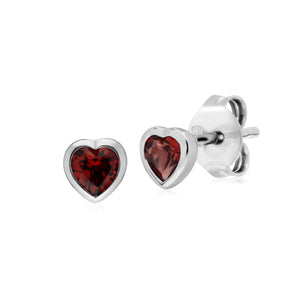 Essential Heart Shaped Garnet Stud Earrings in 925 Sterling Silver 4.5mm