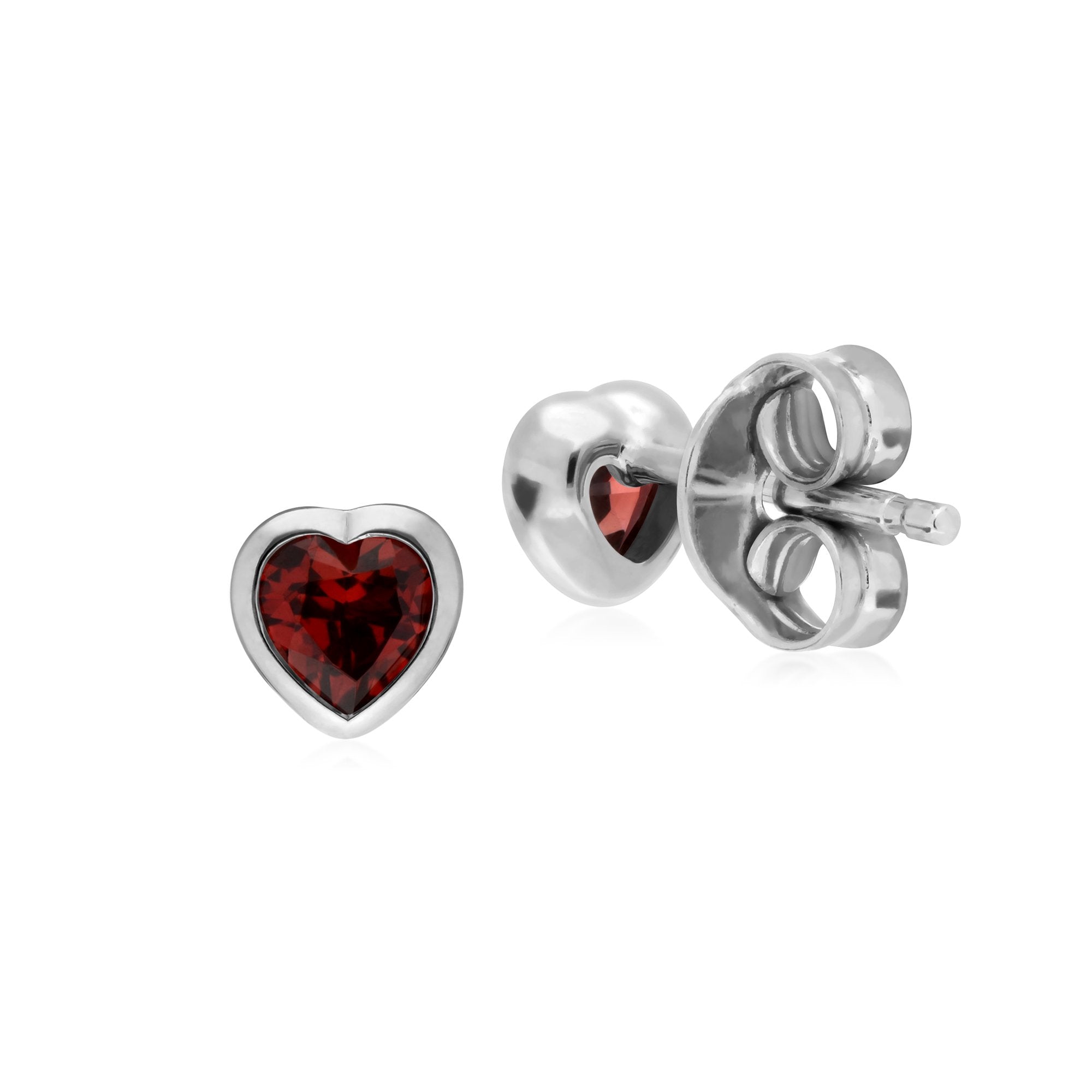 Essential Heart Shaped Garnet Stud Earrings in 925 Sterling Silver 4.5mm