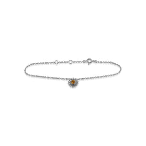 Floral Round Citrine Daisy Flower Single Stone Bracelet in 925 Sterling Silver