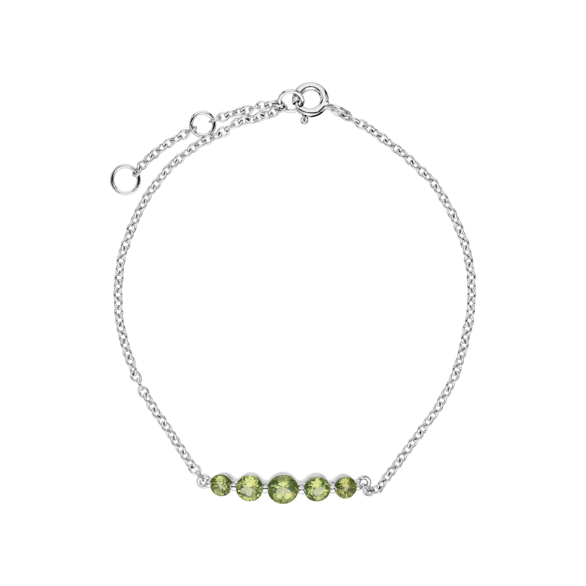 Classic Round Peridot 5 Stone Gradient Bracelet in 925 Sterling Silver