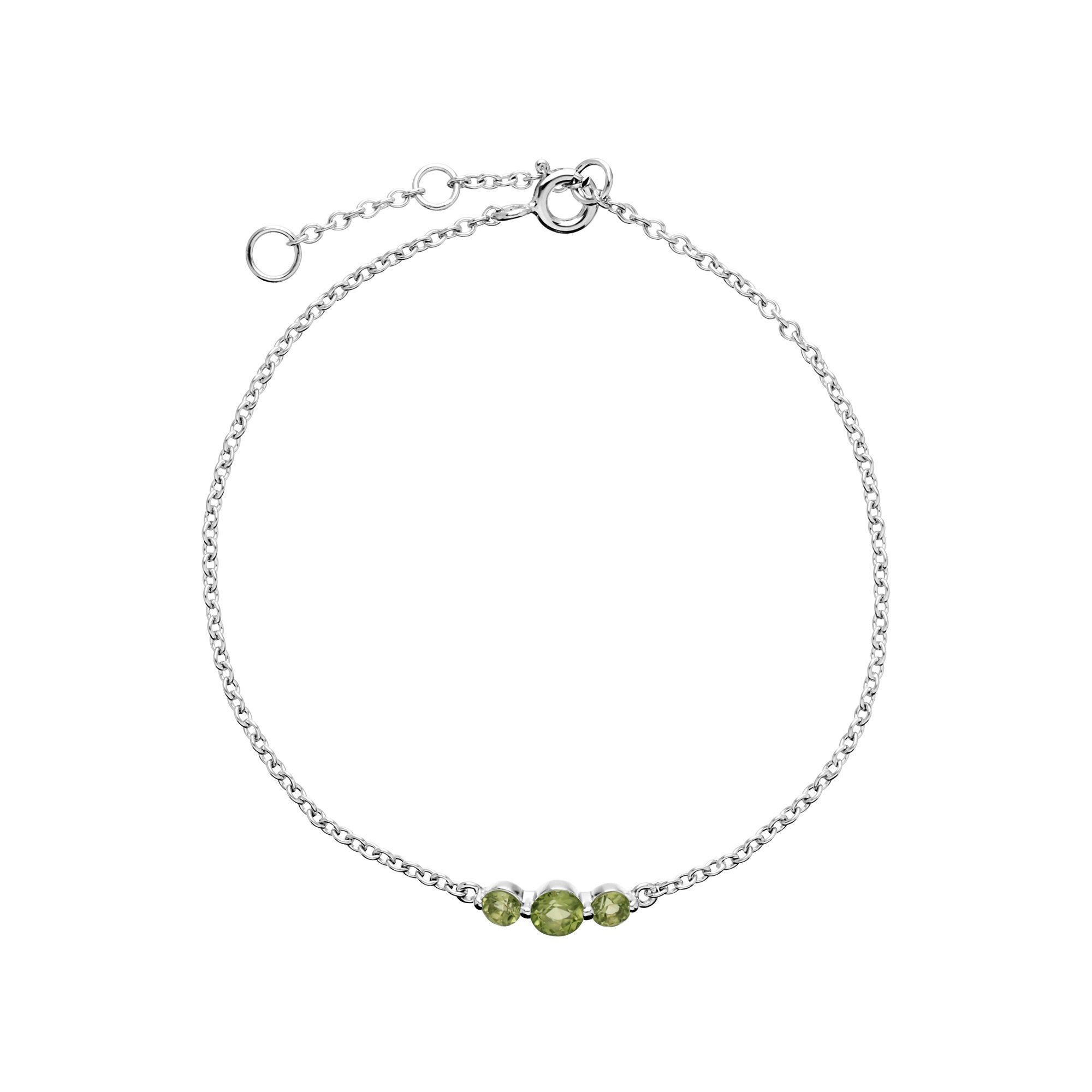 Classic Round Peridot Three Stone Bracelet in Sterling Silver