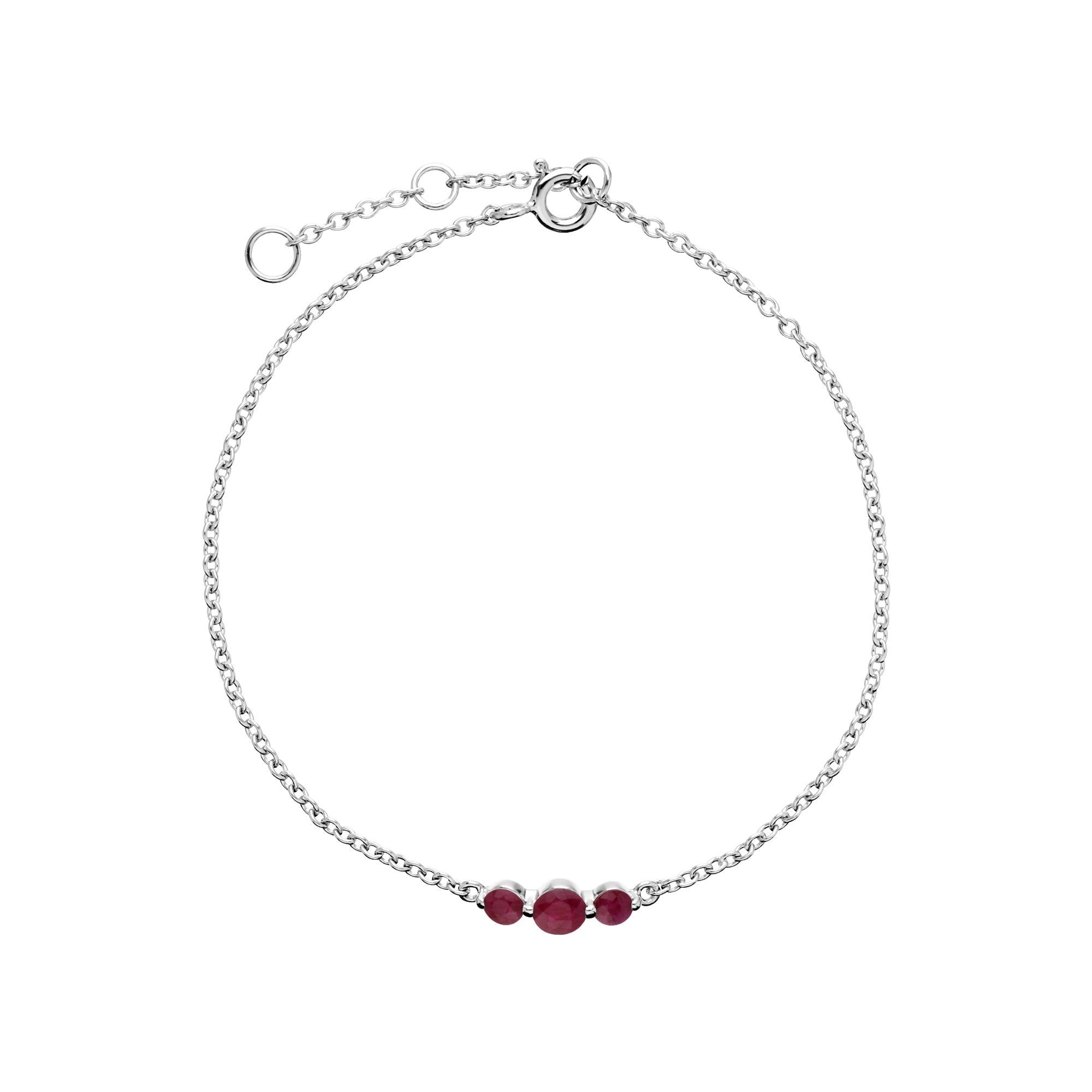 Classic Round Ruby Three Stone Gradient Bracelet in 925 Sterling Silver