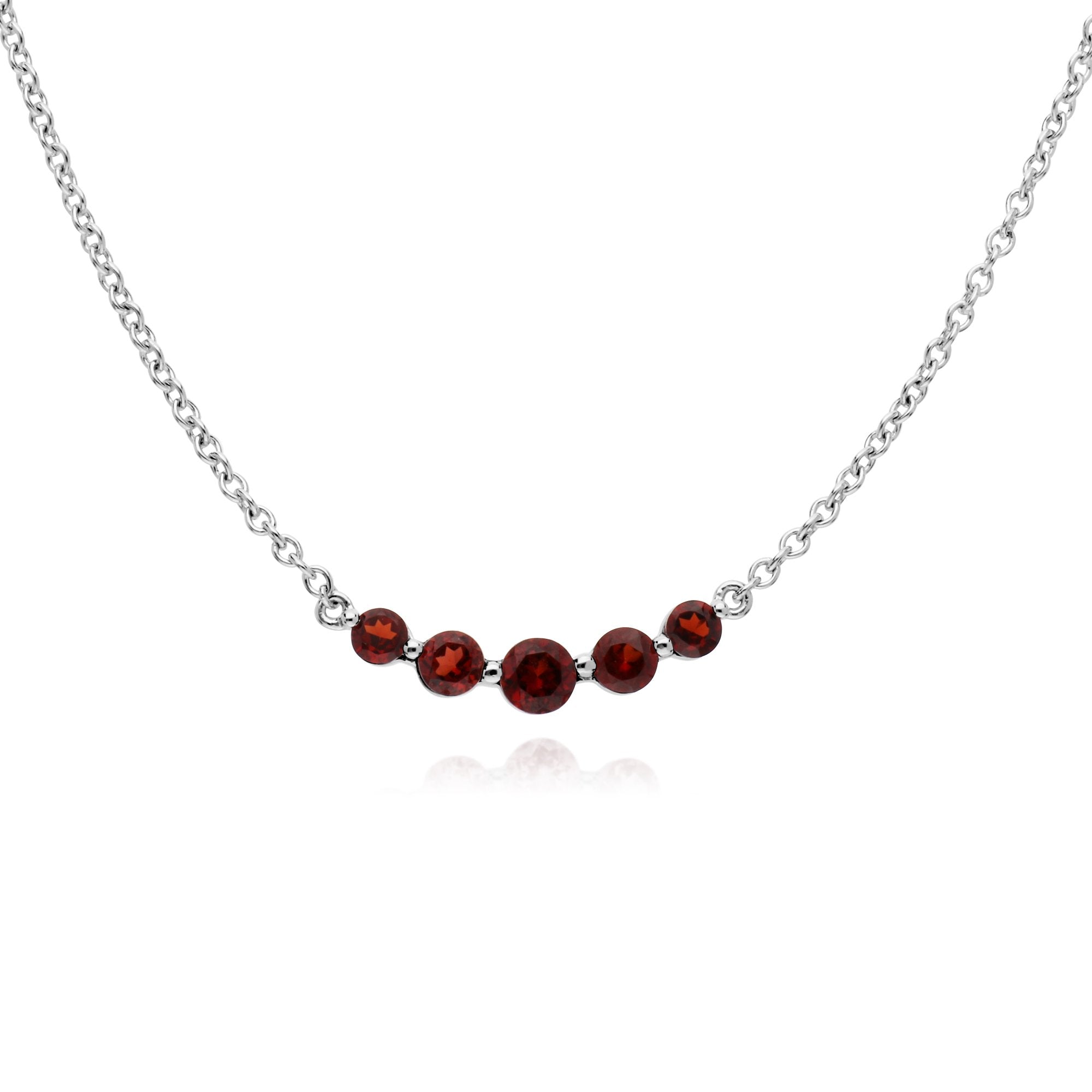 Classic Round Garnet 5 Stone Gradient Necklace in 925 Sterling Silver