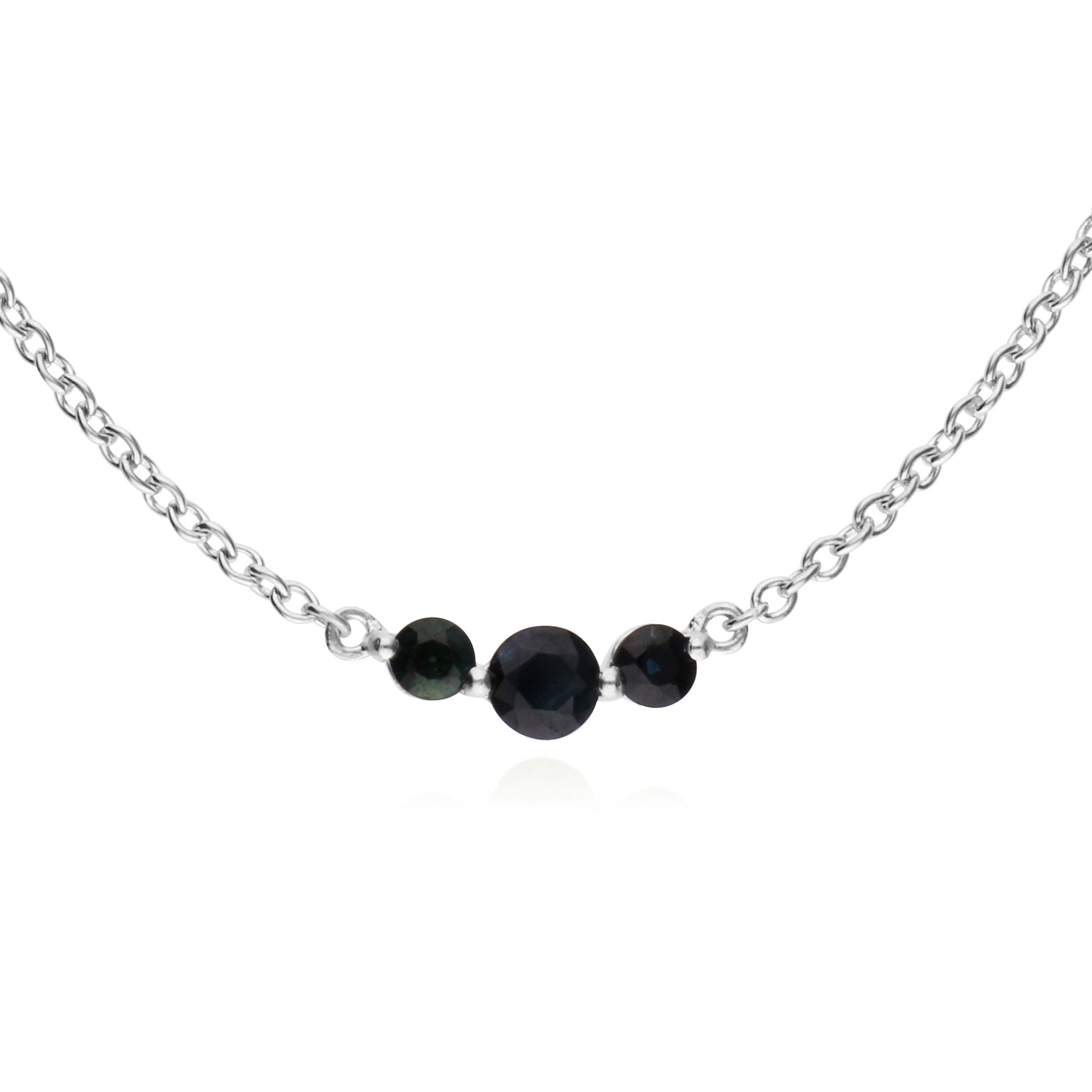 Classic Round Sapphire 3 Stone Gradient Necklace in 925 Sterling Silver