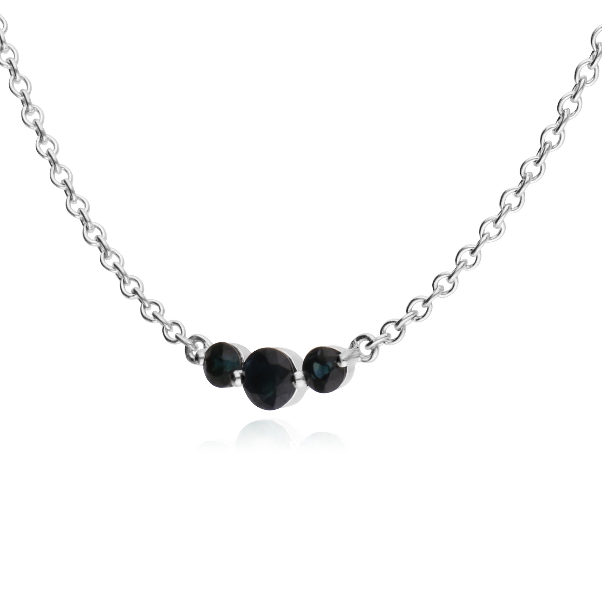 Classic Round Sapphire 3 Stone Gradient Necklace in 925 Sterling Silver
