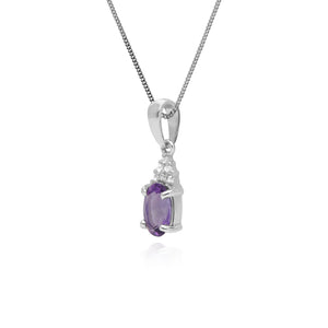 Classic Oval Amethyst & White Topaz Pendant in 925 Sterling Silver