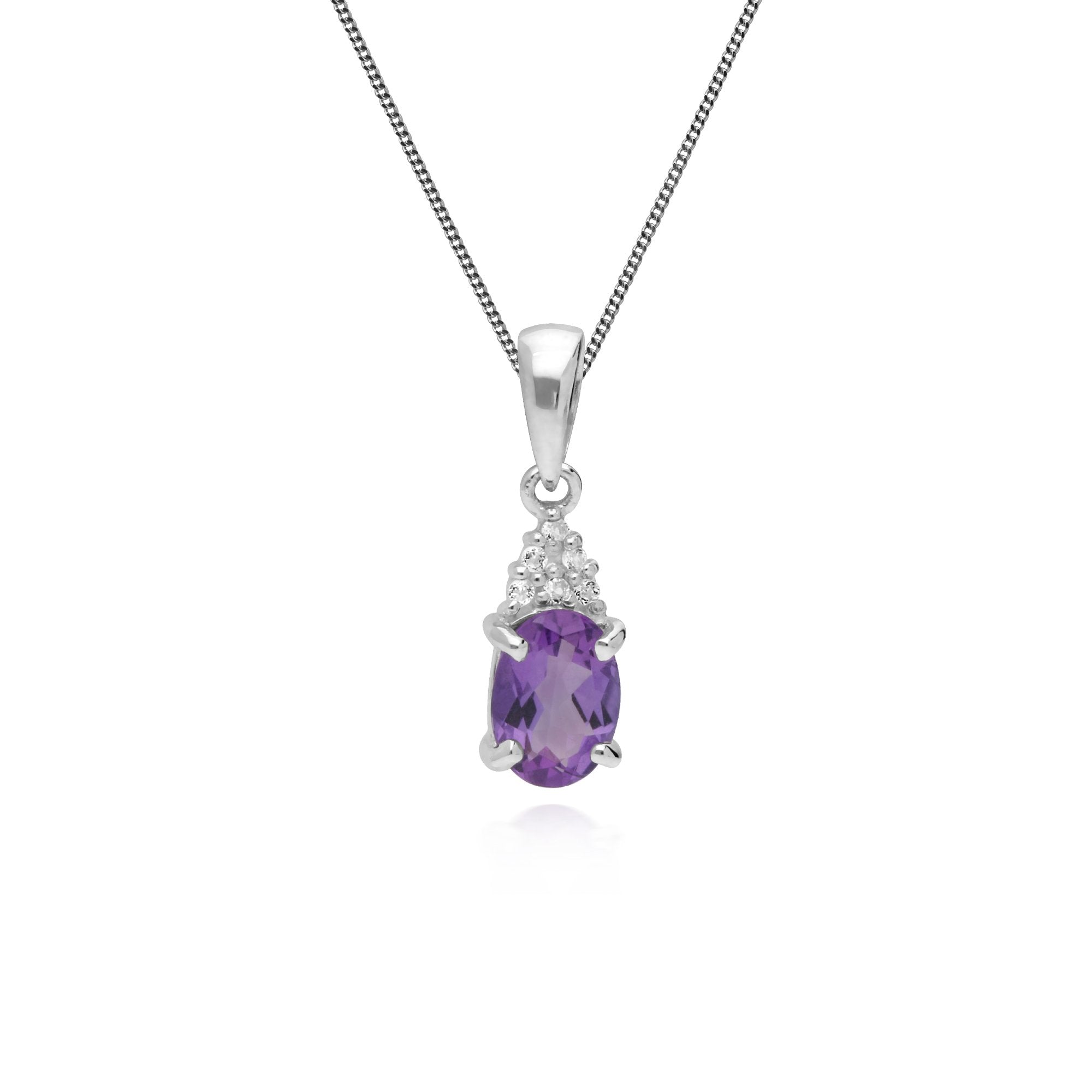 Classic Oval Amethyst & White Topaz Pendant in 925 Sterling Silver