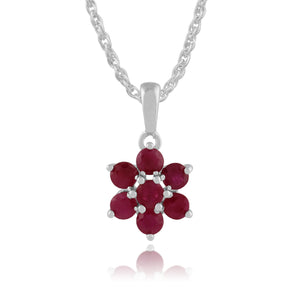 Floral Round Ruby Cluster Pendant in 925 Sterling Silver