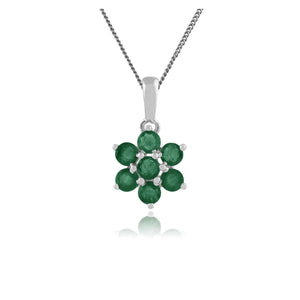 Floral Round Emerald Cluster Pendant in 925 Sterling Silver