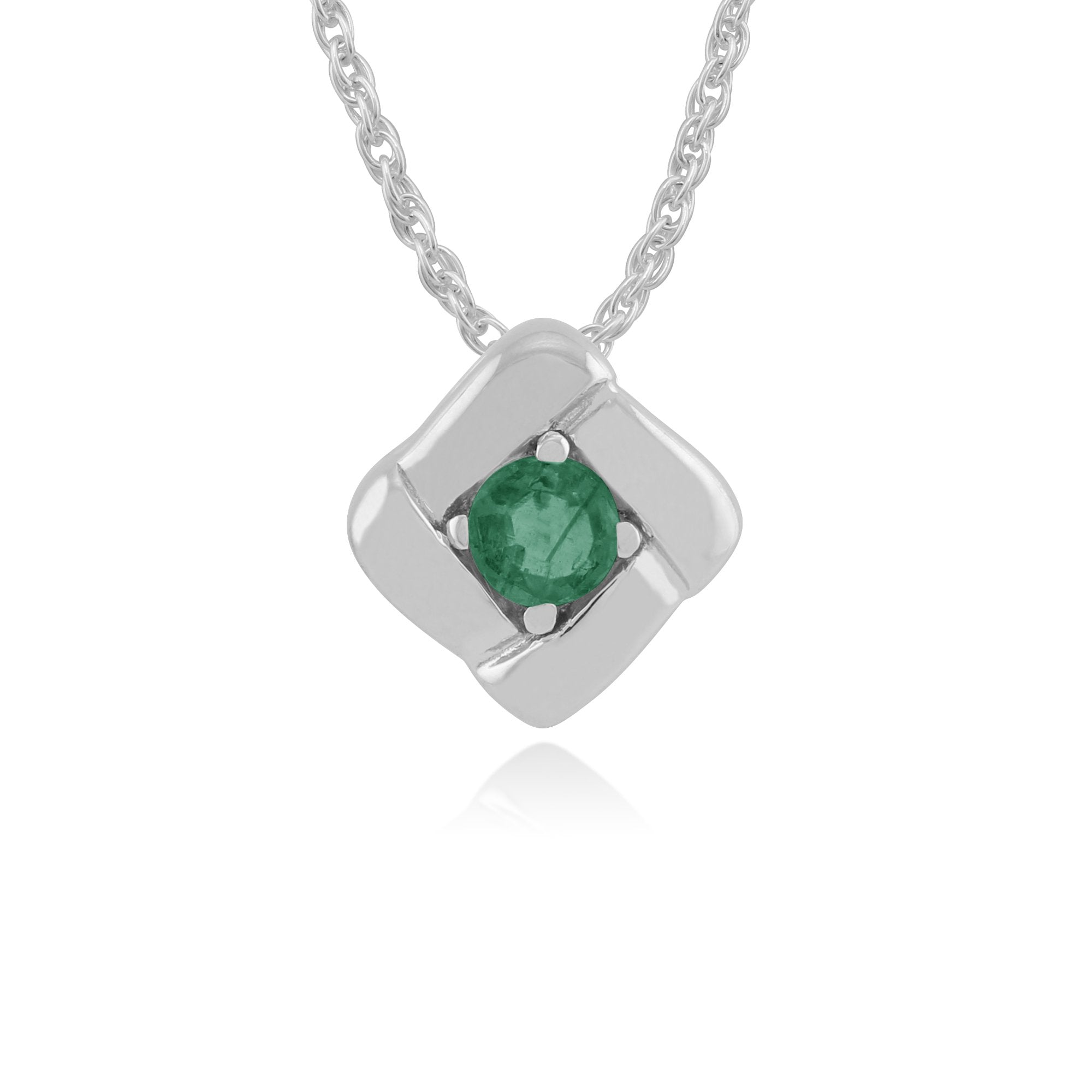 Classic Round Emerald Single Stone Square Crossover Pendant in 925 Sterling Silver