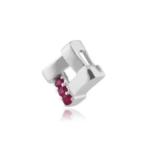Classic Round Ruby Three Stone Square Crossover Pendant in 925 Sterling Silver