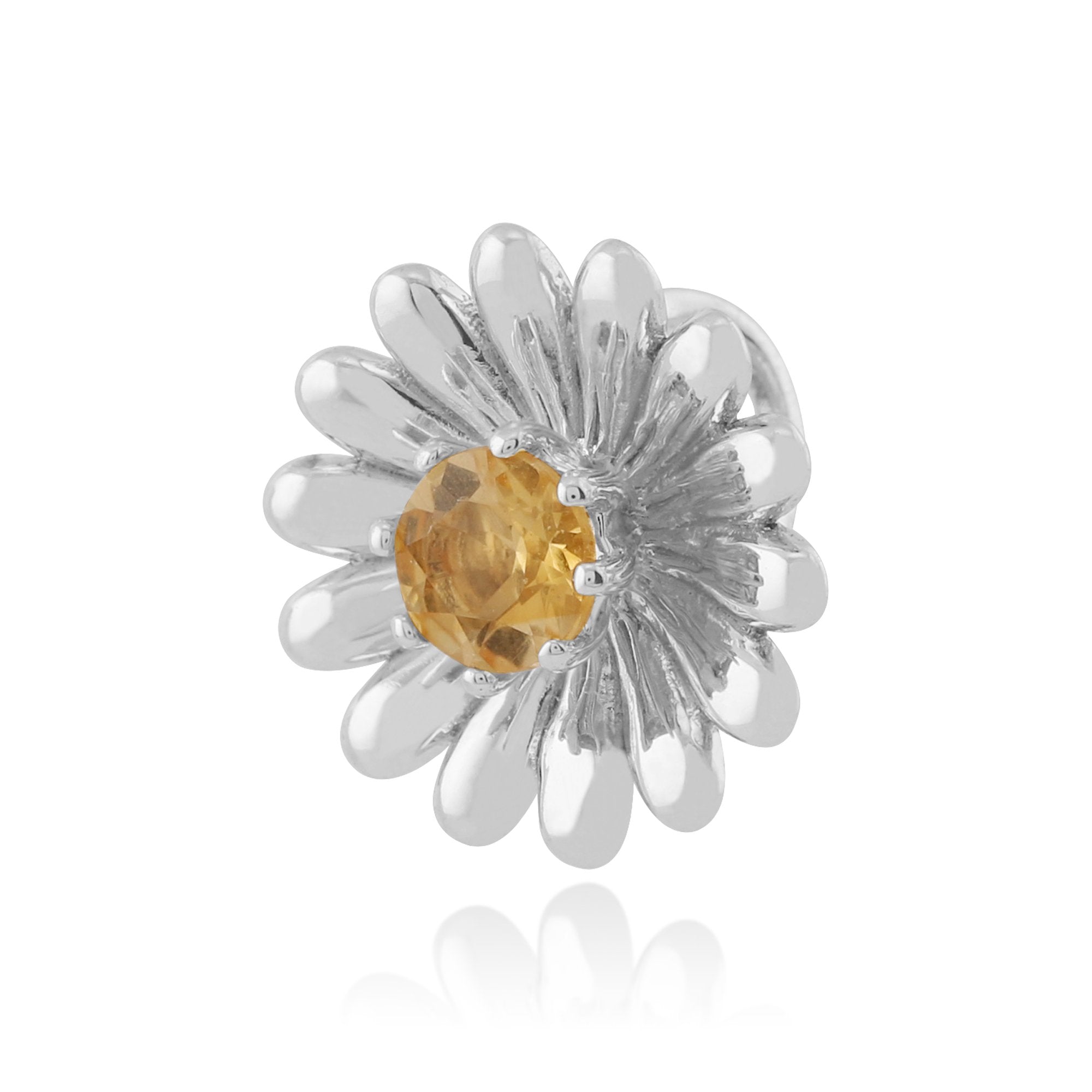 Floral Round Citrine Daisy Flower Single Stone Pendant in 925 Sterling Silver