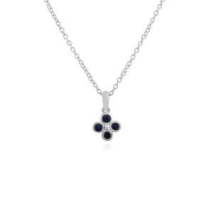 Floral Round Sapphire Bezel Set Clover Pendant in 925 Sterling Silver