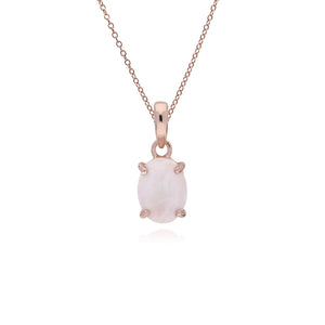 Classic Oval Rose Quartz Pendant in Rose Gold Plated 925 Sterling Silver