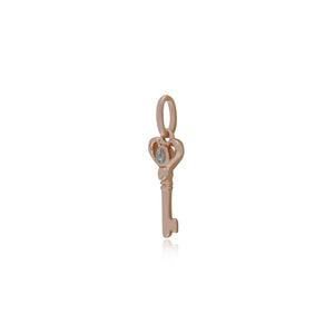 Rose Gold Plated Sterling Silver Aquamarine Small Key Charm