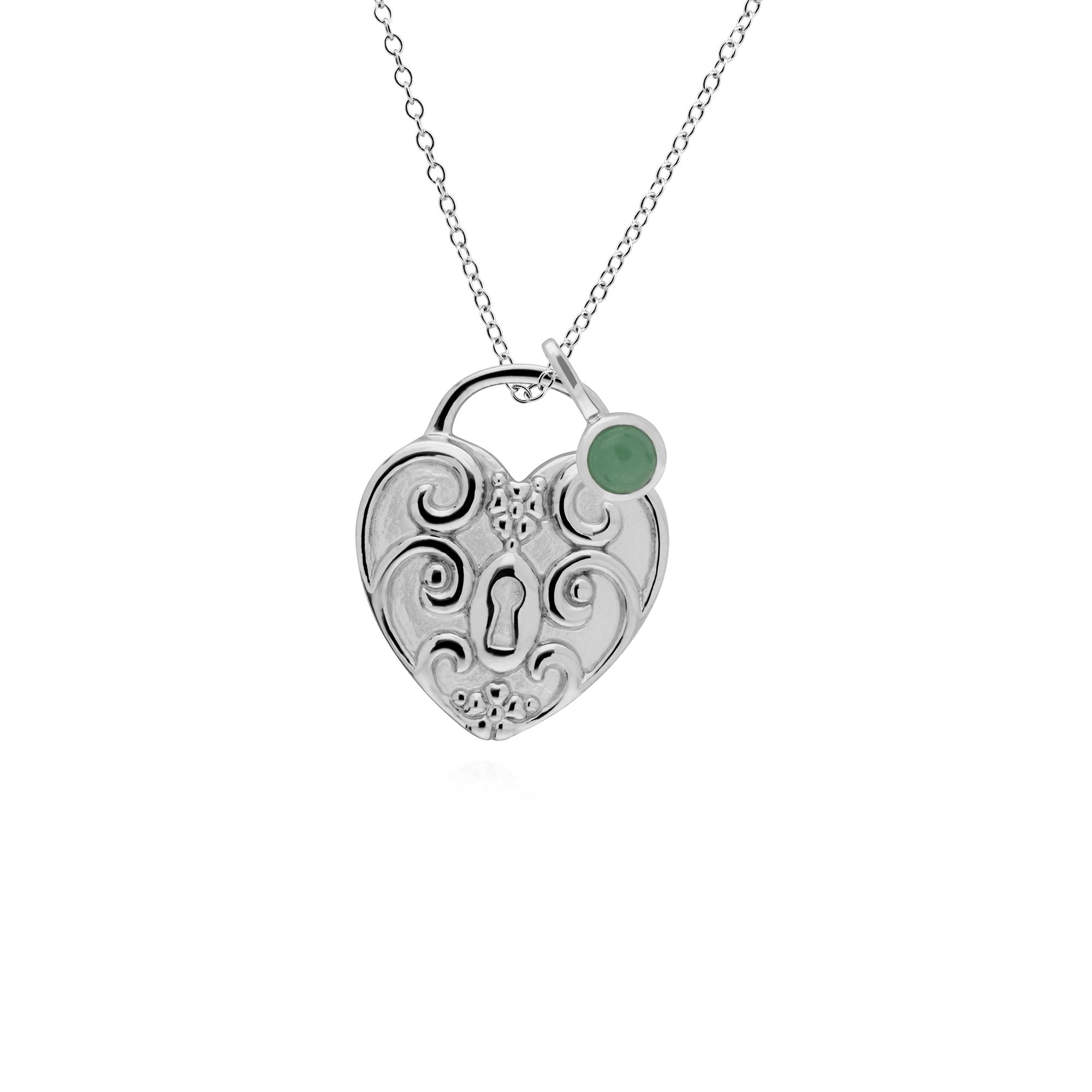 Classic Heart Lock Pendant & Jade Charm Image 1