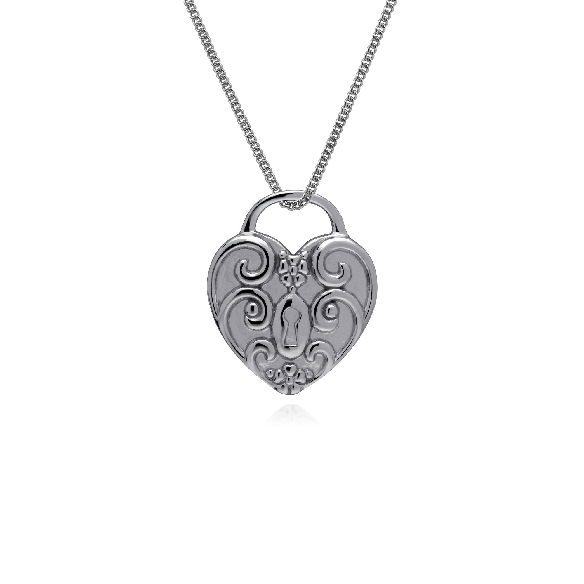 Classic Silver Swirled Heart Padlock Charm Pendant in 925 Sterling Silver