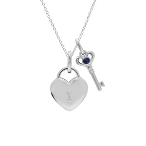 Classic Heart Lock Pendant & Sapphire Key Charm Image 1