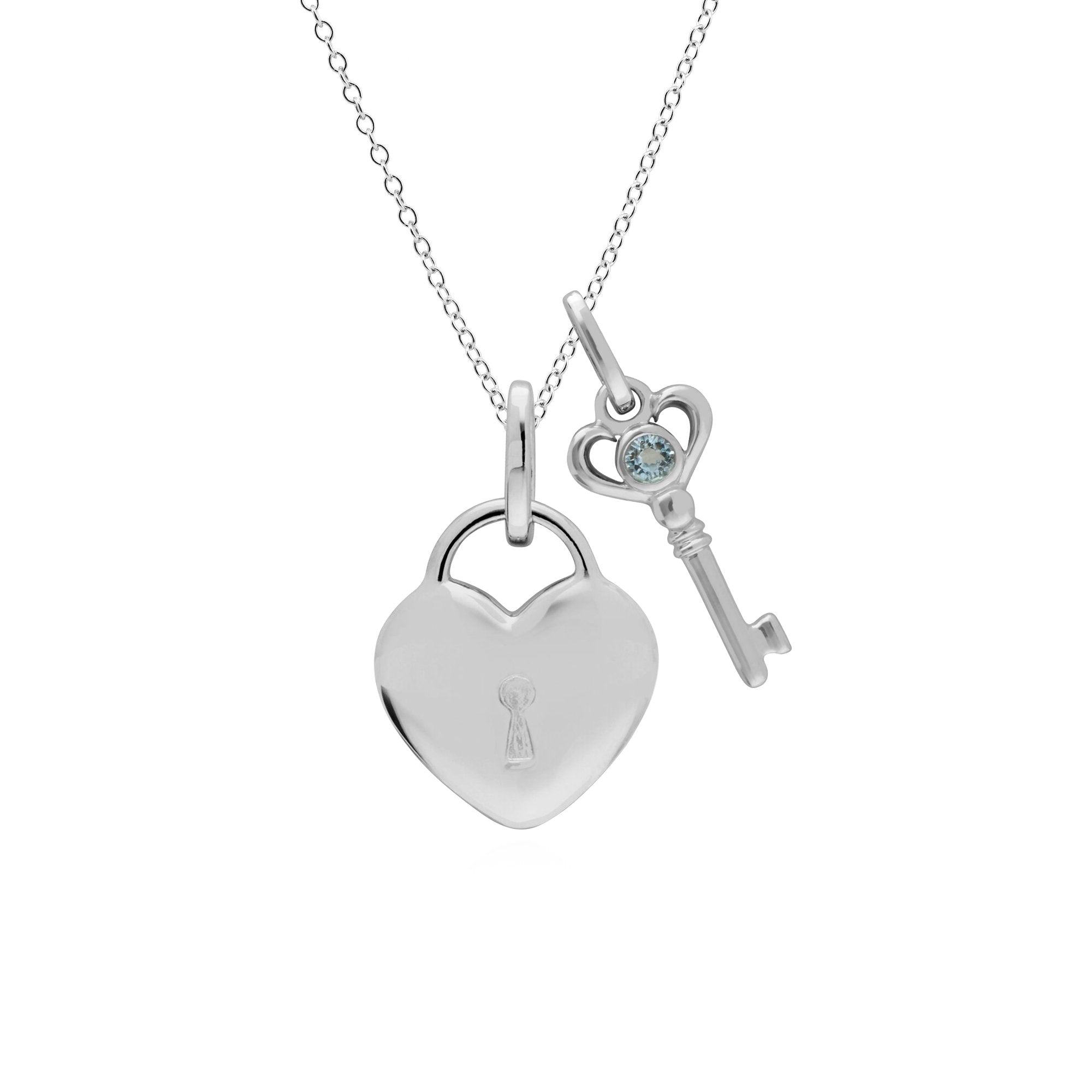 Classic Heart Lock Pendant & Aquamarine Key Charm Image 1