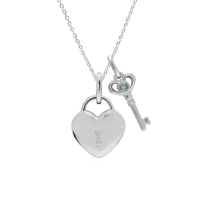 Classic Heart Lock Pendant & Aquamarine Key Charm Image 1