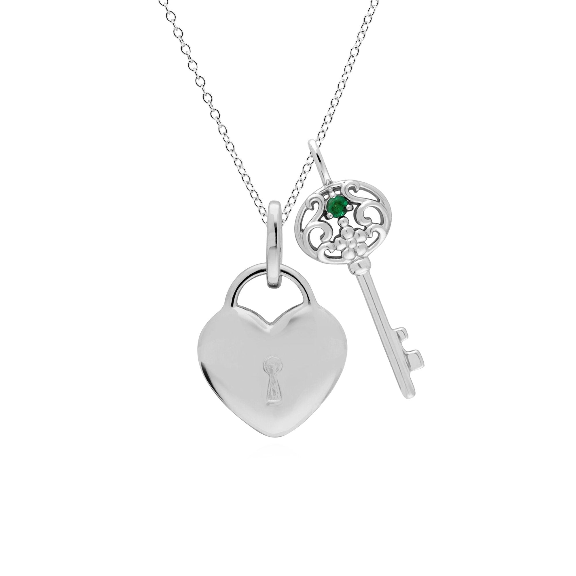 Classic Heart Lock Pendant & Emerald Big Key Charm Image 1