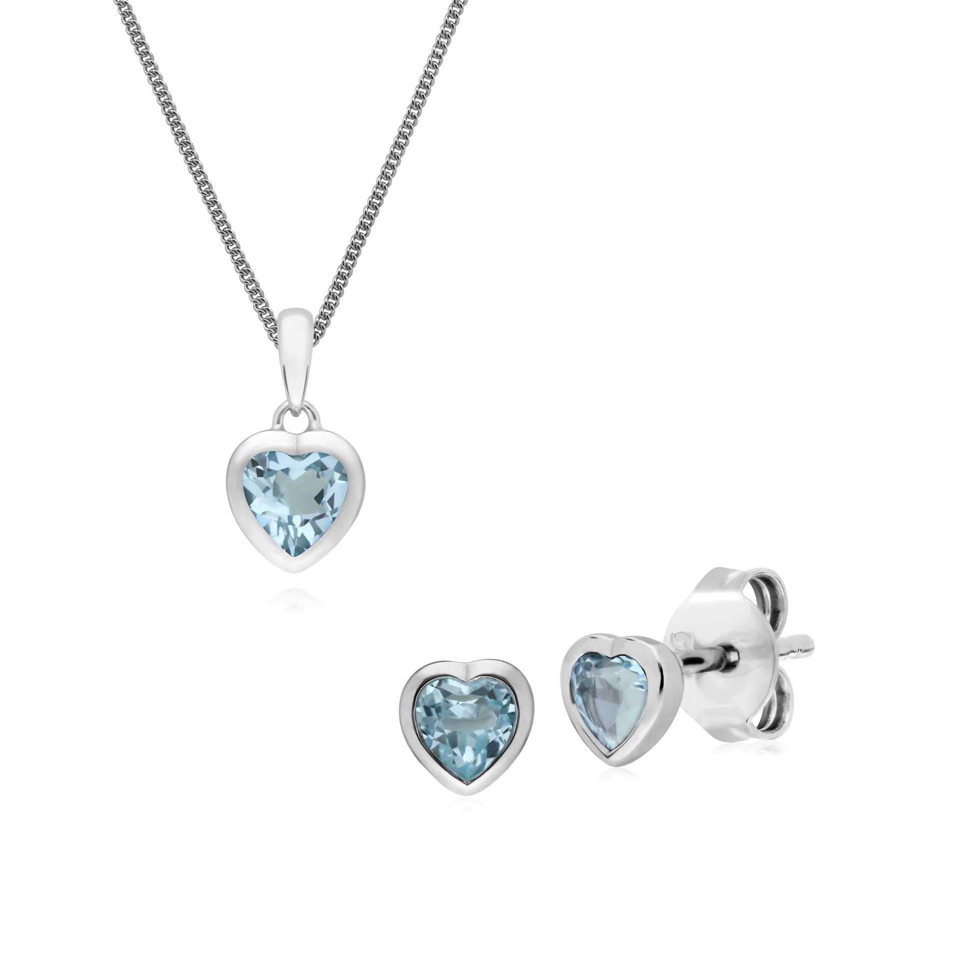 Classic Heart Blue Topaz Stud Earrings & Pendant Set Image 1