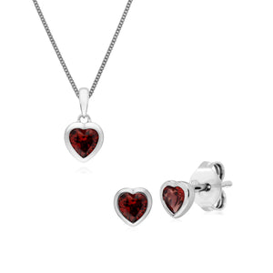 Classic Heart Garnet Stud Earrings & Pendant Set Image 1