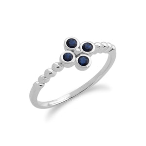 Floral Round Sapphire Clover Bracelet & Ring Set in 925 Sterling Silver