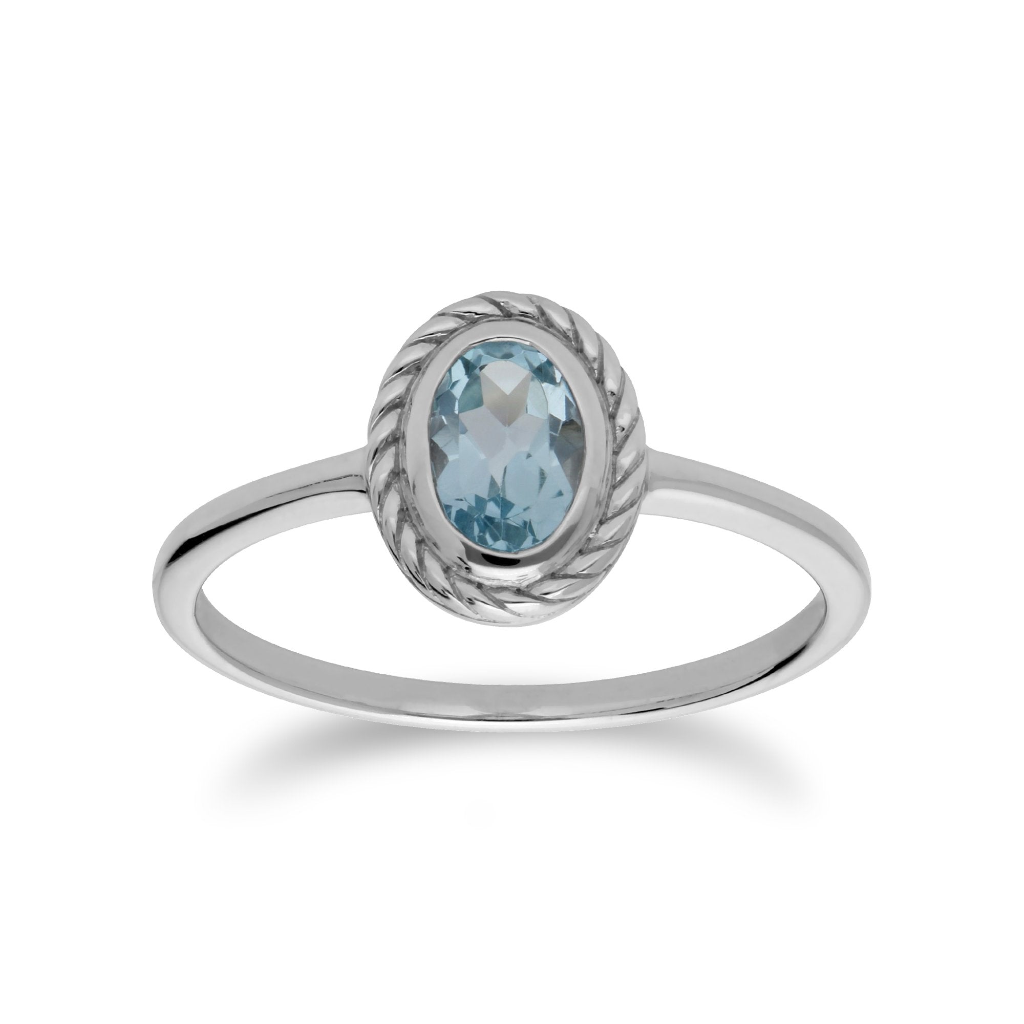 Classic Oval Blue Topaz Rope Design Ring in 925 Sterling Silver