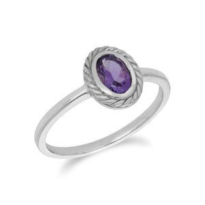 Classic Oval Amethyst Rope Design Ring in 925 Sterling Silver