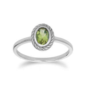 Classic Oval Peridot Rope Design Ring in 925 Sterling Silver