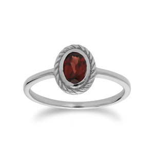 Classic Oval Garnet Rope Design Ring in 925 Sterling Silver