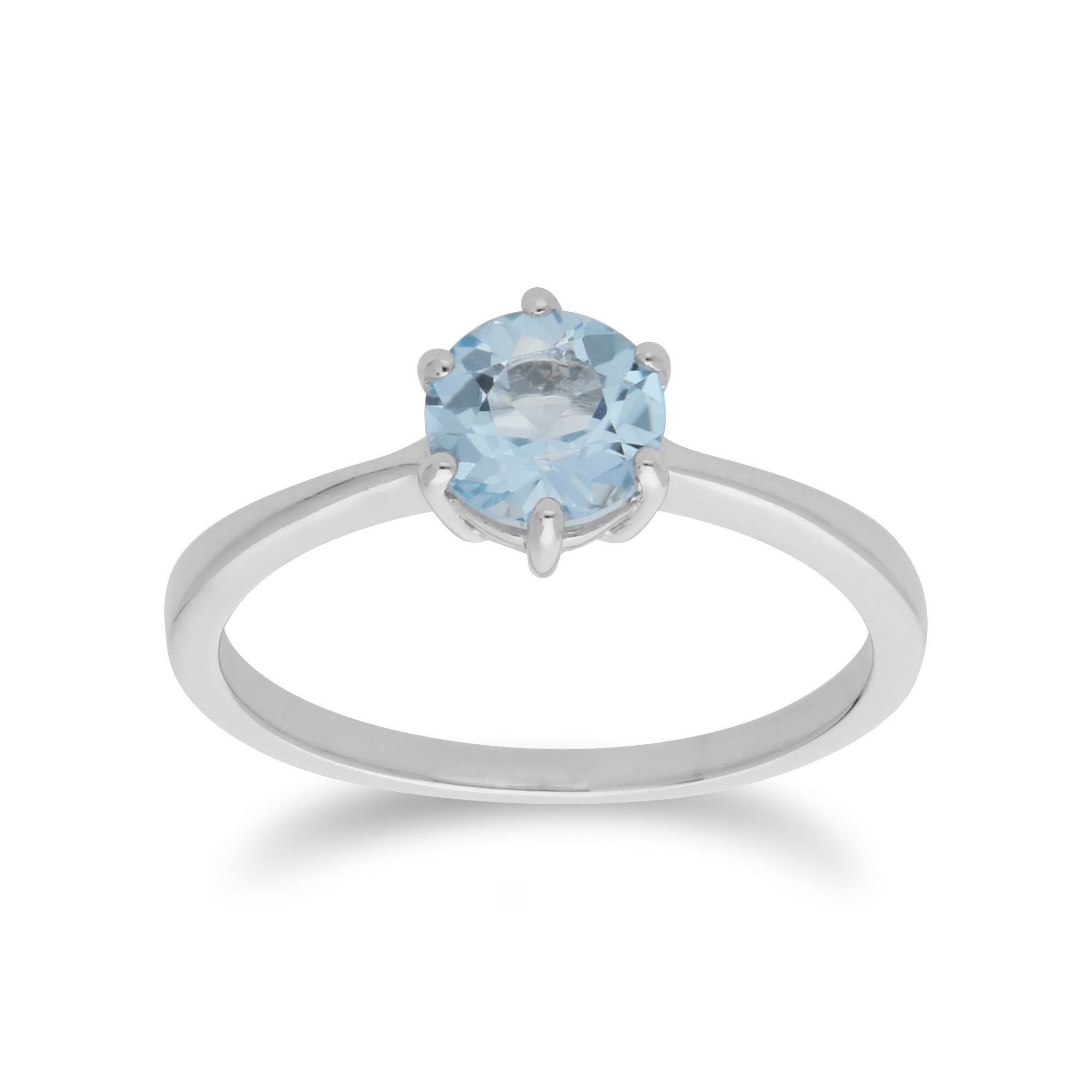 Classic Round Blue Topaz Claw Set Single Stone Ring in 925 Sterling Silver
