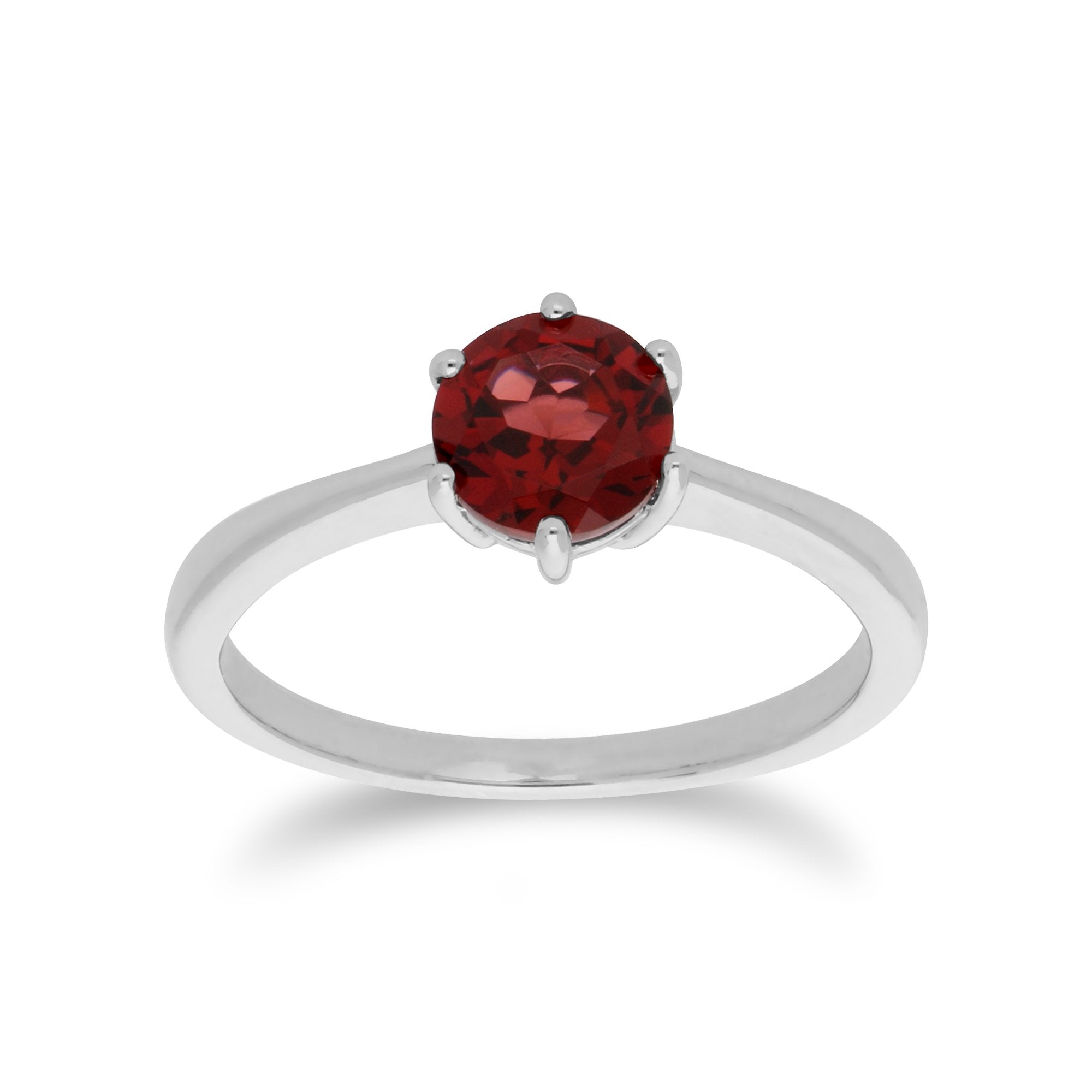 Classic Round Garnet Claw Set Single Stone Ring in 925 Sterling Silver
