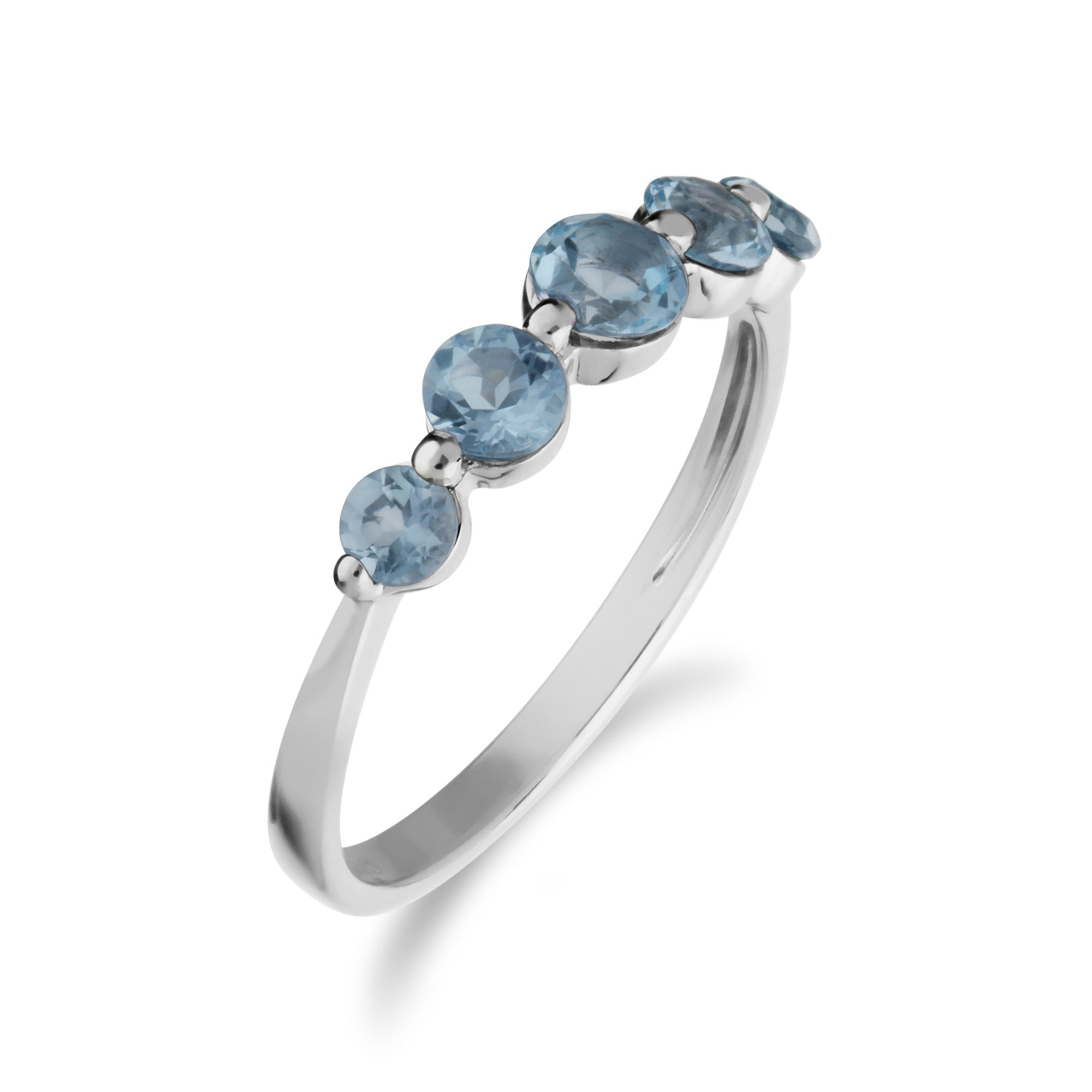 Essential Round Blue Topaz Five Stone Gradient Ring in 925 Sterling Silver