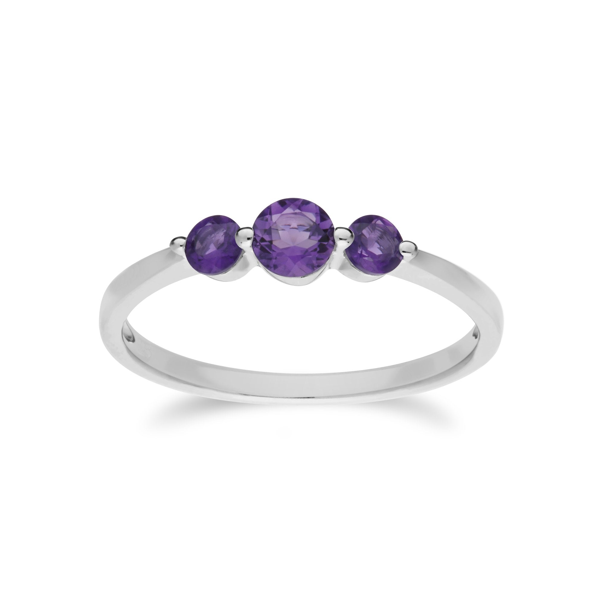 Essential Round Amethyst Three Stone Gradient Ring in 925 Sterling Silver