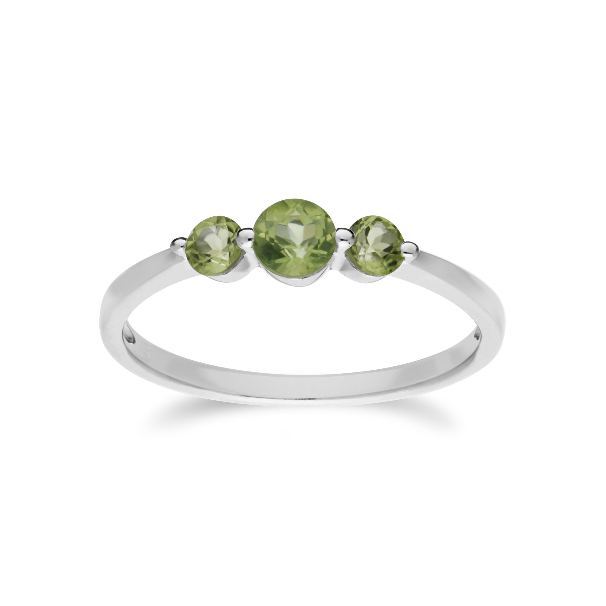 Essential Round Peridot Three Stone Gradient Ring in 925 Sterling Silver