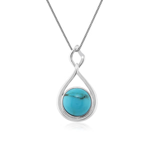 Modern Round Turquoise Cabochon Pendant in 925 Sterling Silver
