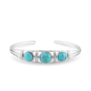 Boho Round Turquoise Cabochon Bangle in 925 Sterling Silver
