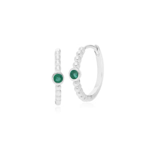 Essential Round Emerald Hinged Hoop Earrings in 925 Sterling Silver