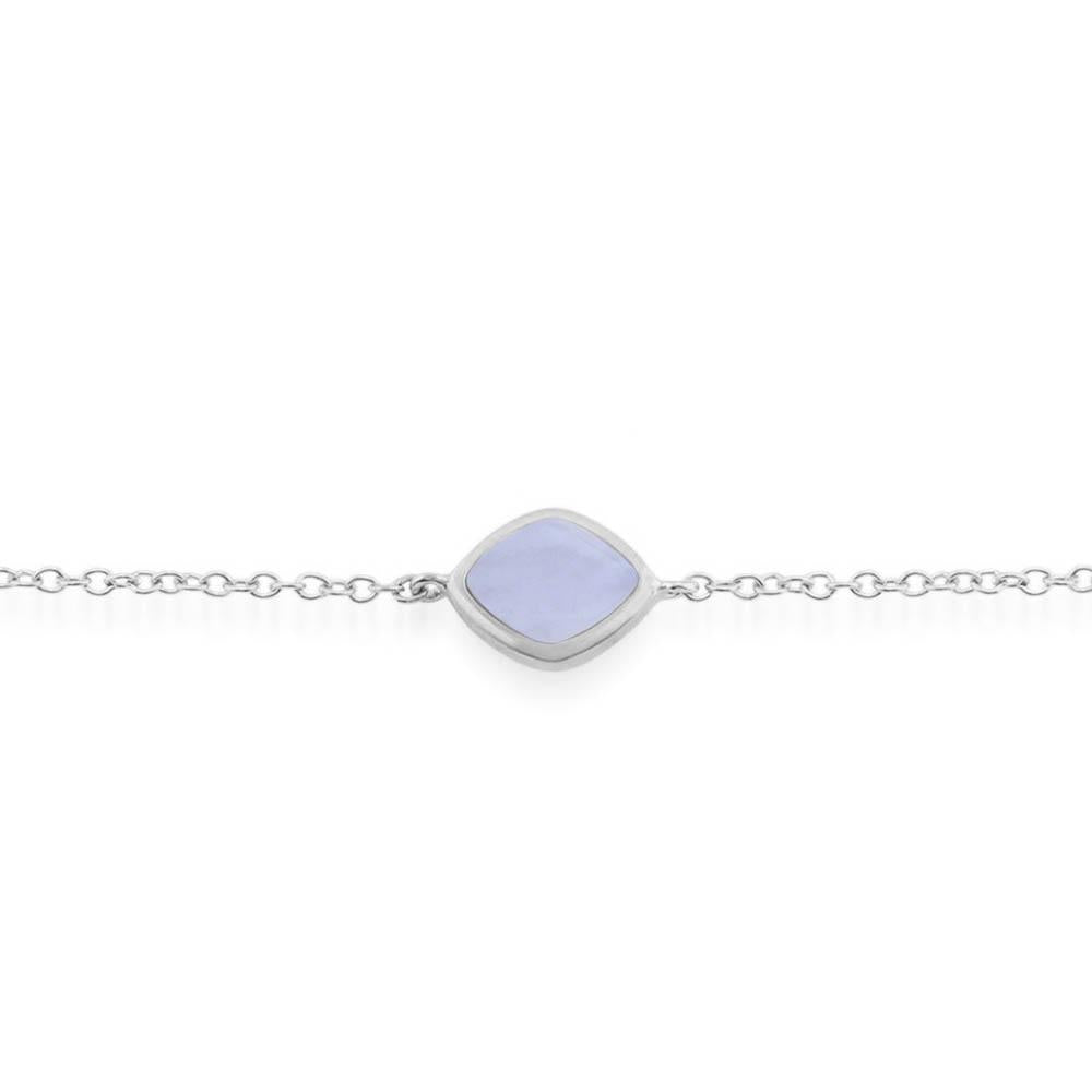 Classic Sugarloaf Blue Lace Agate Single Stone Bracelet in 925 Sterling Silver