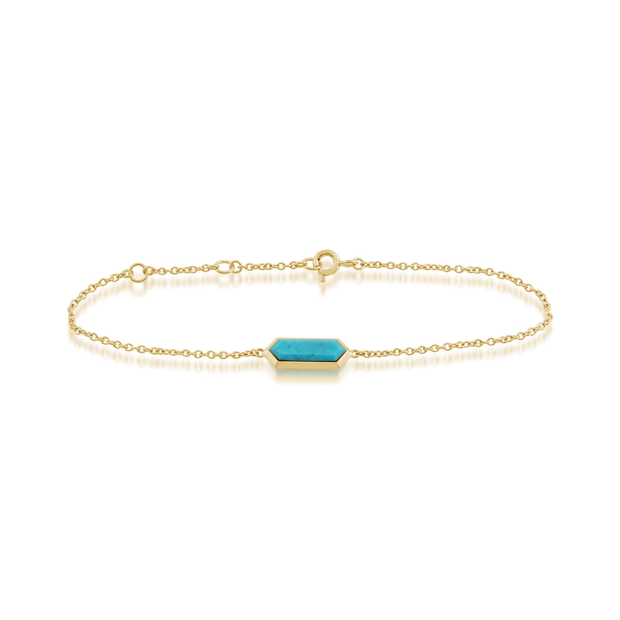 Geometric Hexagon Turquoise Prism Gold Plated Silver Bracelet