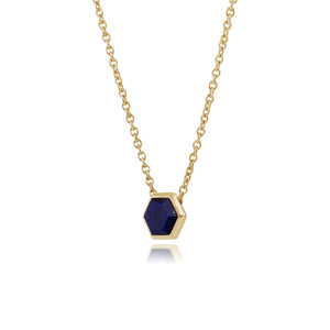Geometric Hexagon Lapis Lazuli Necklace in Gold Plated Silver