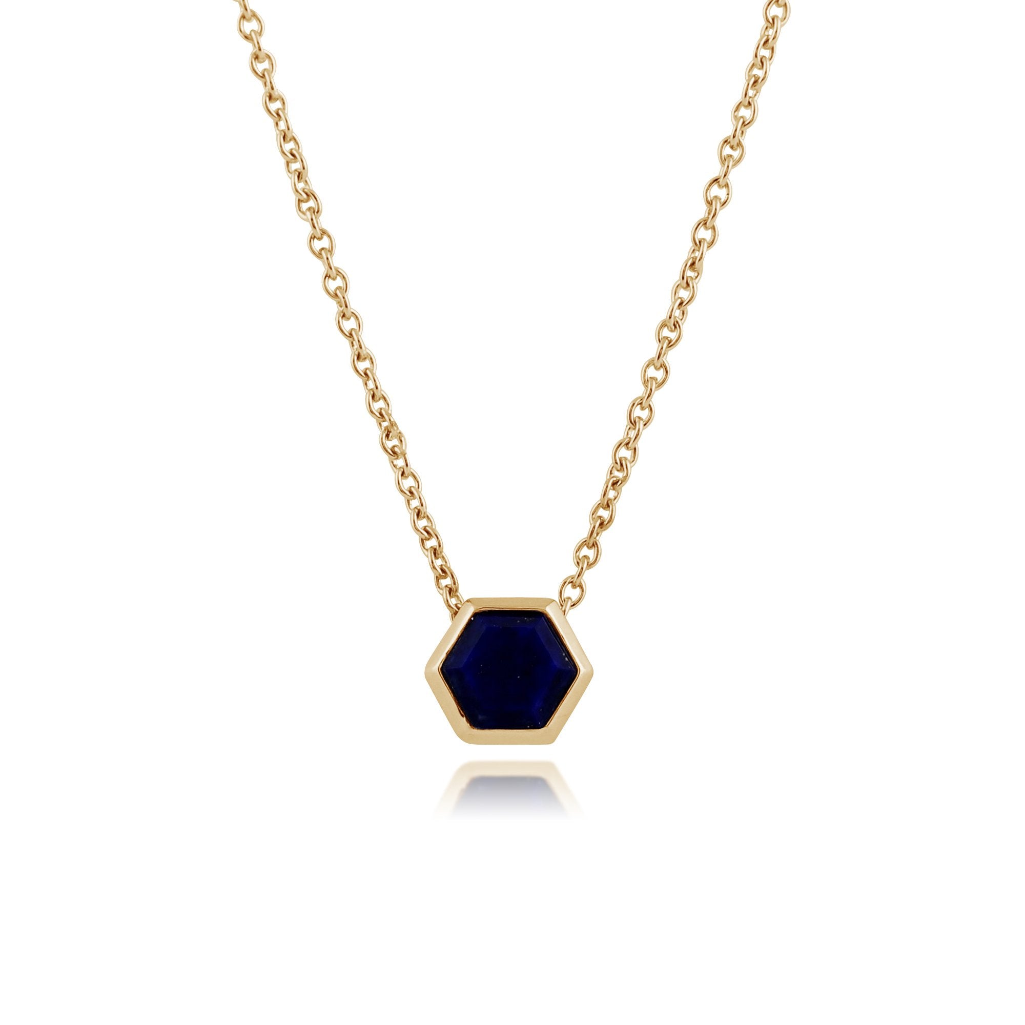 Geometric Hexagon Lapis Lazuli Necklace in Gold Plated Silver